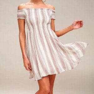 Lulus Mauve Striped Off-the-Shoulder Dress Size M